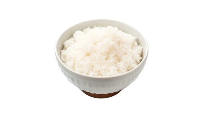 Cooked Fluffy White Rice in a Ceramic Bowl Over White Background
