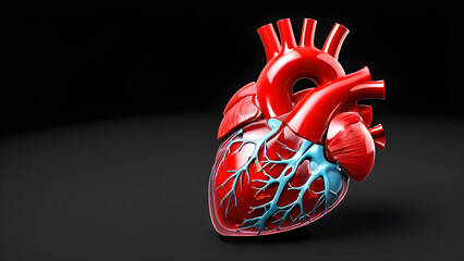 internal body part. human heart anatomy skin color on black background. human heart anatomy model. human heart anatomy. human heart model - obrazy, fototapety, plakaty