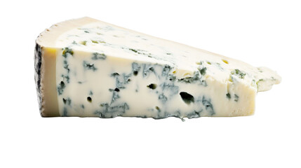 Wedge of soft blue cheese with mold isolated on transparent background