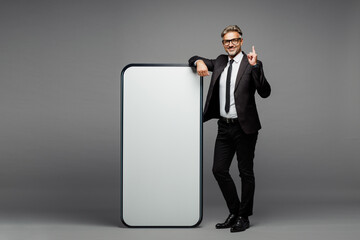 Full body adult employee business man corporate lawyer wear formal black suit shirt tie work in...