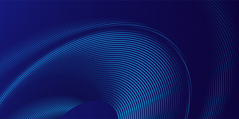 Blue abstract background with blue glowing geometric lines. Modern shiny blue oval lines pattern. Curved lines. Futuristic technology concept. Suit for banner, blue modern