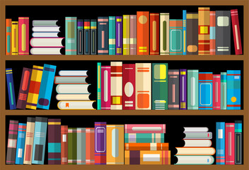 books on bookshelves in flat design style vector illustration 