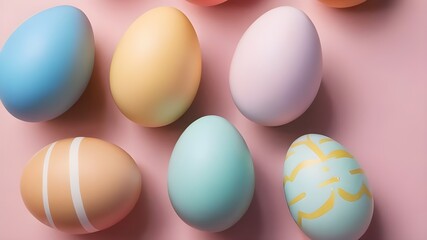 Fototapeta na wymiar Pastel Easter Eggs On A Pink Backround.Generative AI