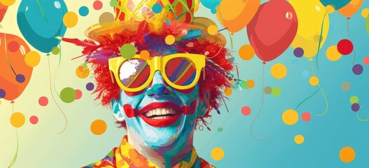 A jolly clown, adorned in vibrant and whimsical attire, brings laughter with colorful clothes and a playful hat.