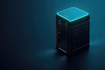 A black box with a glowing blue light on top, emitting a soft and steady illumination, Symbolic representation of the storage capacity of a NAS device, AI Generated