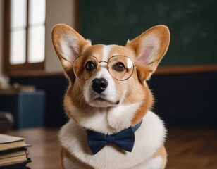 Cute corgi dog teacher.