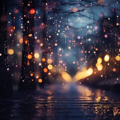 rainy scene with bokeh lights