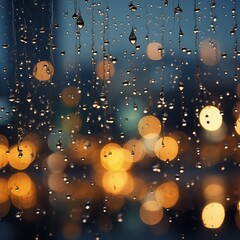 rain drops on the window with bokeh lights