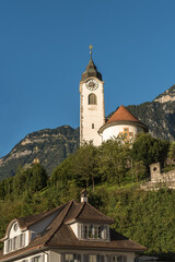 Fototapeta na wymiar Catholic parish church in Fluelen on Lake Lucerne, Canton of Uri, Switzerland
