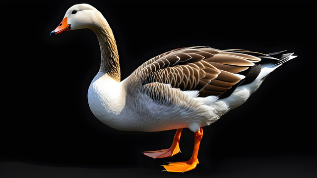 goose. a pet animal goose on a black background. goose image. goose illustration. cute goose wallpaper background theme.