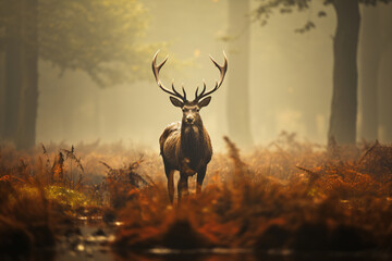 Red Deer Stag Silhouette in the mist