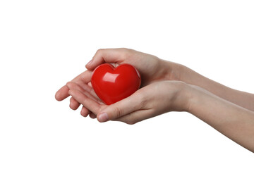 PNG,female hand holding a red heart, isolated on white background