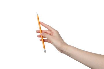 PNG,a female hand holds a pencil, isolated on white background