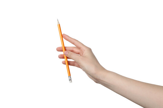 PNG,a female hand holds a pencil, isolated on white background