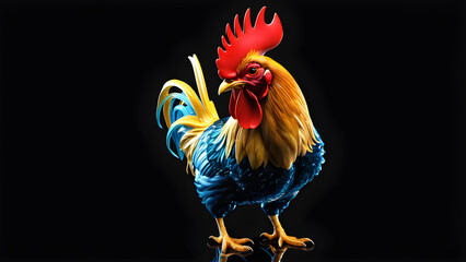 rooster isolated on black background - obrazy, fototapety, plakaty