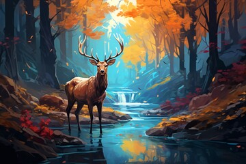 a deer standing in a stream of water