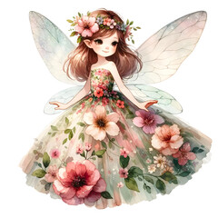 Cute Fairy Floral Dress Watercolor