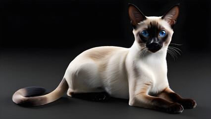 a pet animal Siamese cat full view on black background. Siamese cat pet animal. Siamese cat pet animal illustration. Siamese cat animal isolated