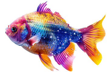 A solitary rainbow fish glistens with vibrant aquatic radiance object on a transparent background. 