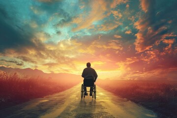 A man is seen riding a bike down a dirt road surrounded by trees and the natural landscape, The journey of a recovering post-surgery patient, AI Generated - Powered by Adobe