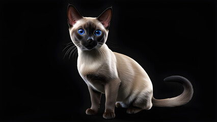 a pet animal tonkinese cat.full view on black background cat illustration. black ad white face cat. cute pet cat