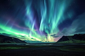 The Aurora Borealis Glowing Above Snow-Capped Mountains, The Northern Lights dancing over a barren tundra, AI Generated