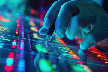 A close-up view of a persons hands typing on a computer keyboard, focusing on the act of writing, The process of DNA sequencing, AI Generated