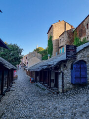 Empty old cobblestone  street in Mostar's old town, Mostar, Bosnia and Herzegovina