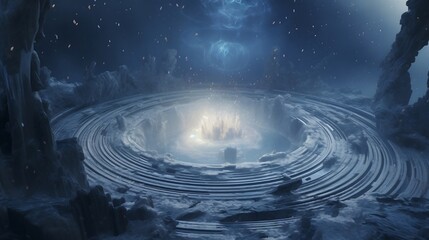 A network of  ice tunnels winds beneath the frozen landscape, offering a surreal and magical journey through the heart of winter. 