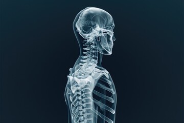 A detailed close-up photo showcasing the bones of a human skeleton, clearly visible and distinct, Three-dimensional visualization of a back X-ray, AI Generated