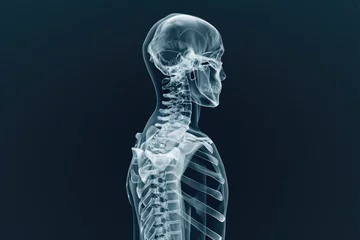 Selbstklebende Fototapeten A detailed close-up photo showcasing the bones of a human skeleton, clearly visible and distinct, Three-dimensional visualization of a back X-ray, AI Generated © Iftikhar alam