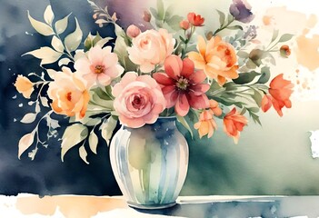 Vintage flowers in a watercolor vase.
