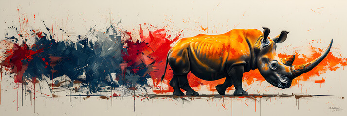 
A drawing of a rhinoceros standing in front of a,
Colorful painting of a Rhino in Expressionist art style
