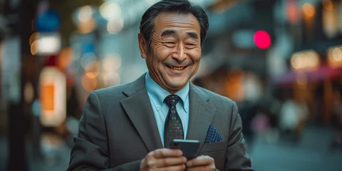 Fotobehang スマートフォンを手に持つ日本人ビジネスマン © stockmotion