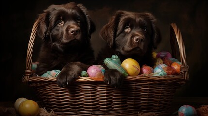 Puppies in an easter basket