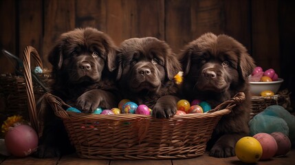 puppies in a egg basket