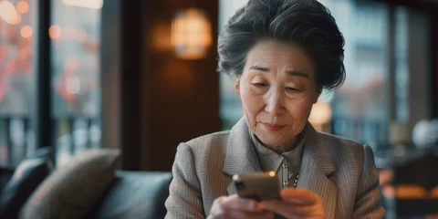 Fotobehang スマートフォンを手に持つ日本人実業家 © stockmotion