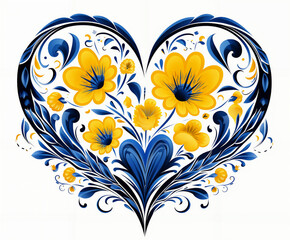 a heart shaped with blue and yellow flowers and butterflies on it's sides, and a butterfly on the top of the heart, generative ai