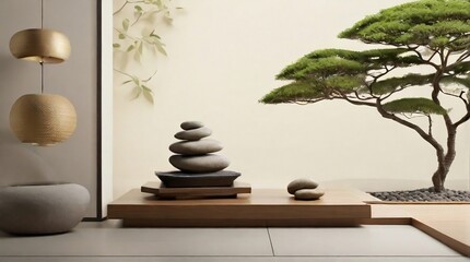 Minimalist Zen: Find peace and tranquility in an uncluttered wallpaper showcasing a serene Japanese garden with carefully raked gravel and a solitary bonsai plant, inviting reflection and meditation