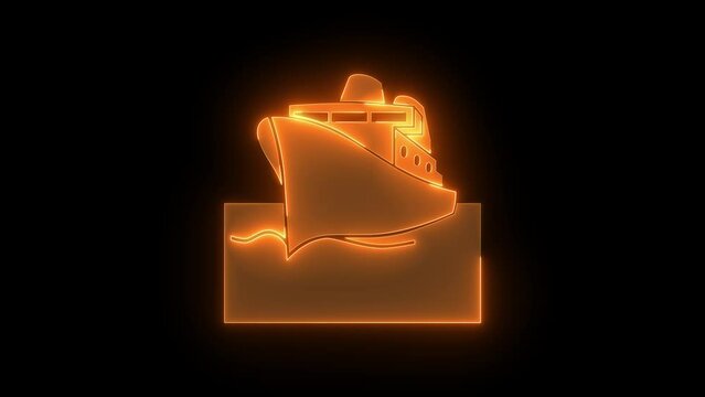 Passenger ship icon glowing neon brown color animation black background