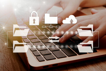  Online documentation database; AI document management system DMS concept.  FTP (File Transfer...