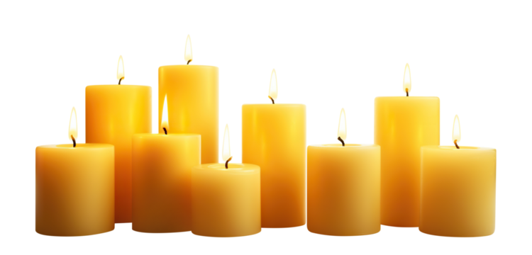 Pillar candles with flames illuminated, cut out