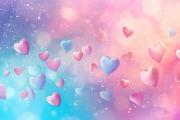 A collection of hearts of different colors floating gracefully in the air, Valentineâ€™s day themed pastel gradient with floating hearts, AI Generated - obrazy, fototapety, plakaty