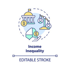 Income inequality multi color concept icon. Wages and salaries gap. Quality of life, financial stability. Round shape line illustration. Abstract idea. Graphic design. Easy to use in brochure, booklet