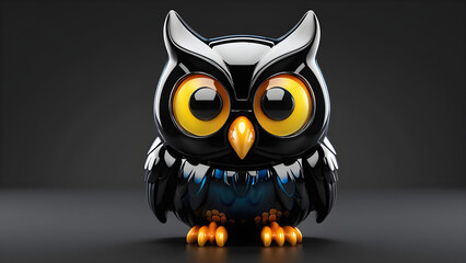 A bird owl emoji on a black background is perfect for wild birds, cartoon faces, animal cartoon characters, sticker design, and emojis of wild animals or cute cartoon illustrations.