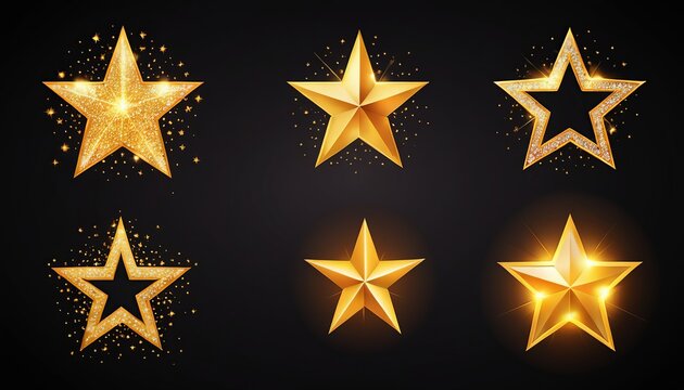 Vector Illustration of Glowing Stars with Sparkles in Golden Light