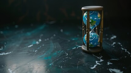 The Earth planet trapped in an hourglass, symbolizing the concept of global warming.