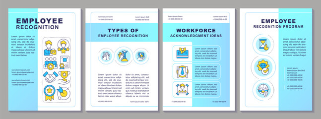 Employee recognition blue gradient brochure template. Leaflet design with linear icons. Editable 4 vector layouts for presentation, annual reports. Arial-Black, Myriad Pro-Regular fonts used