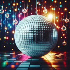 Obraz premium disco ball with disco lights nightlife, star, glitter, clubbing,Ai generated 