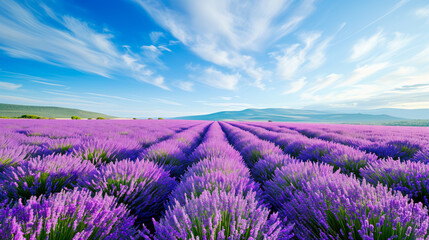 Fototapeta premium Breathtaking Lavender Fields Under Blue Sky